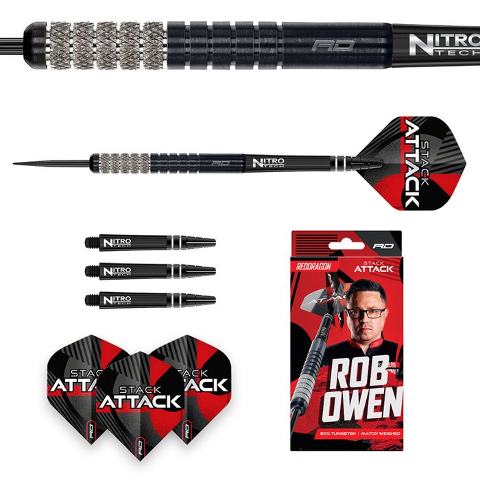 RED DRAGON - ROB OWEN - STACK ATTACK - STEEL TIP DARTS - 90% - 22g