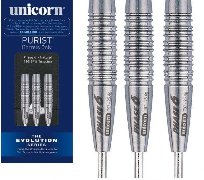 UNICORN - PURIST EVOLUTION - PHIL TAYLOR - PHASE 6 NATURAL - STEEL TIP DARTS - 90% - 25g