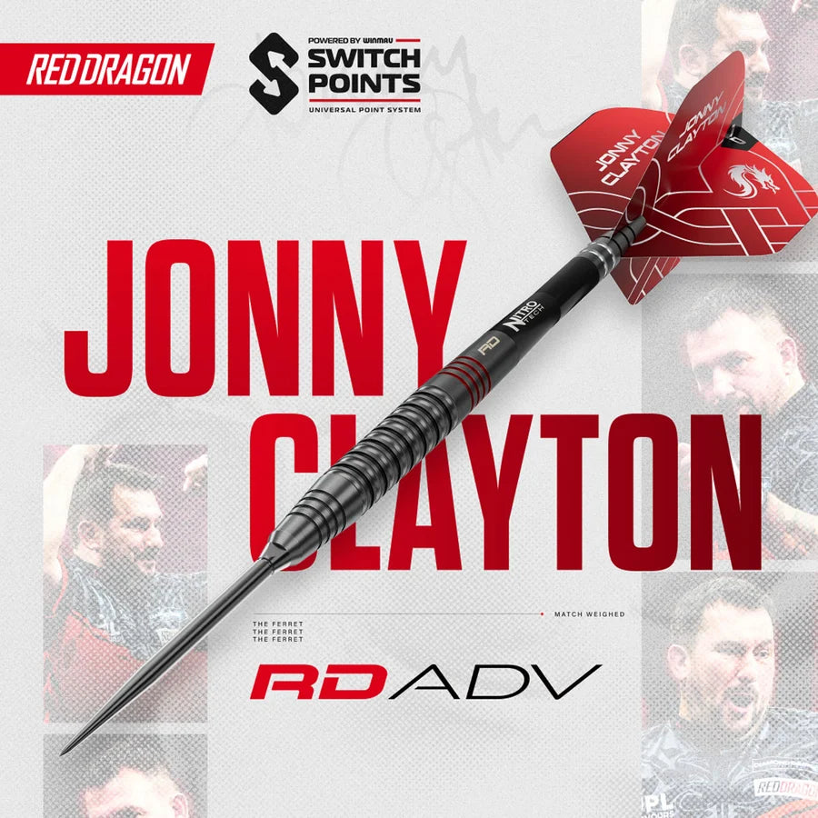 RED DRAGON - JOHNNY CLAYTON - RD ADV - SWITCH POINT DARTS - 90% - 21g/22g/23g