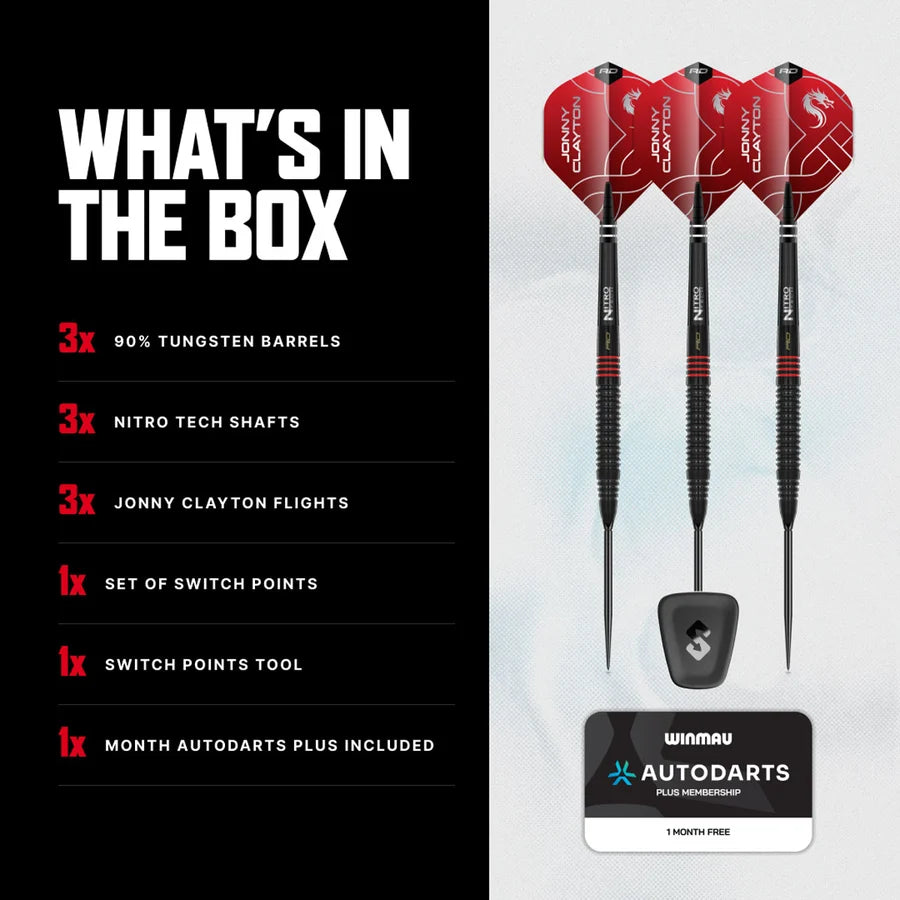 RED DRAGON - JOHNNY CLAYTON - RD ADV - SWITCH POINT DARTS - 90% - 21g/22g/23g