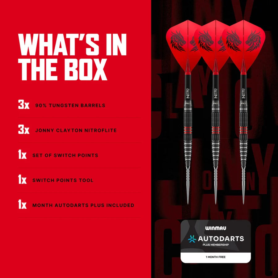RED DRAGON - JOHNNY CLAYTON - RD PRO - SWITCH POINT DARTS - 90% - 22g/23g/24g