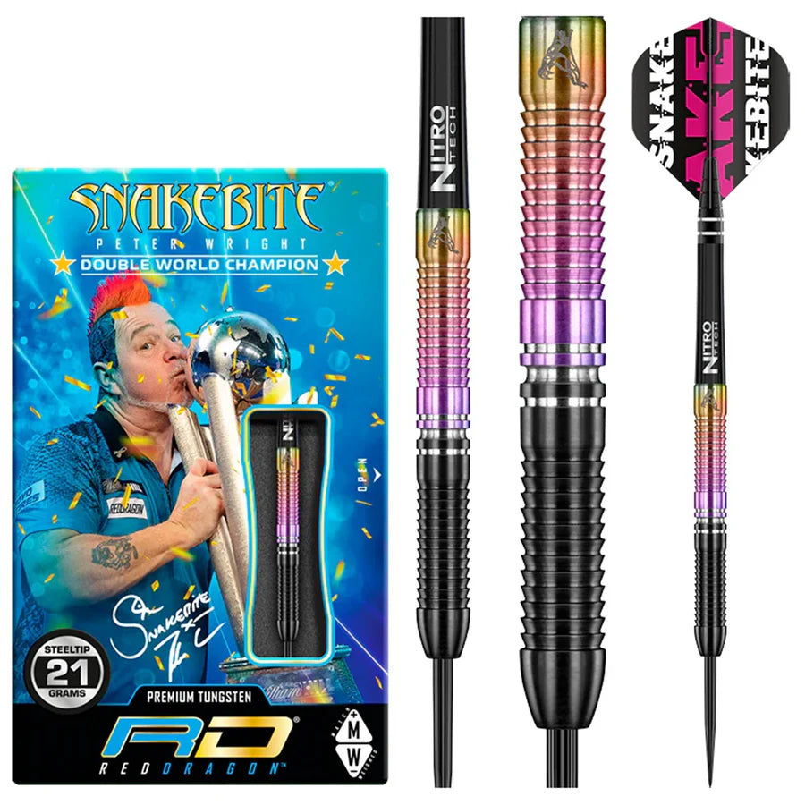 RED DRAGON - PETER WRIGHT - WORLD CHAMPION 2020 SE - SNAKEBITE - STEEL TIP DARTS - 90% - 21g/23g/25g