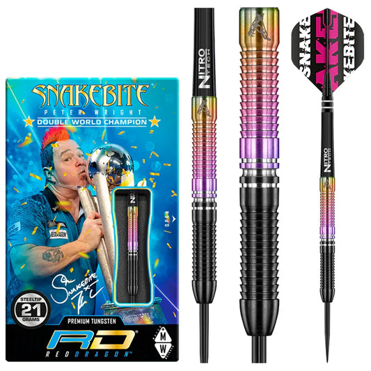 RED DRAGON - PETER WRIGHT - WORLD CHAMPION 2020 SE - SNAKEBITE - STEEL TIP DARTS - 90% - 21g/23g/25g