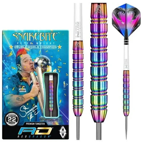 RED DRAGON - PETER WRIGHT 'SNAKEBITE' - 1 RAINBOW - STEEL TIP DARTS - 85% - 22g/23g/24g