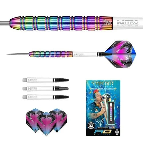 RED DRAGON - PETER WRIGHT 'SNAKEBITE' - 1 RAINBOW - STEEL TIP DARTS - 85% - 22g/23g/24g