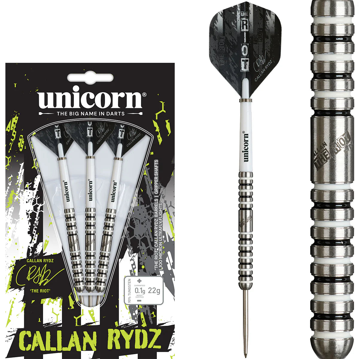 UNICORN - CALLAN RYDZ - THE RIOT - PHASE 2 -  STEEL TIP DARTS - 90% - 20g/22g/24g