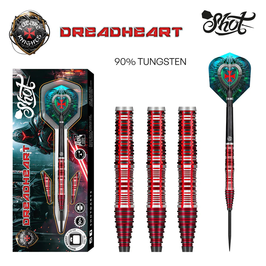 SHOT - FUTURE KNIGHTS - DREADHEART - STEEL TIP DARTS - 90% - 23g/24g/25g