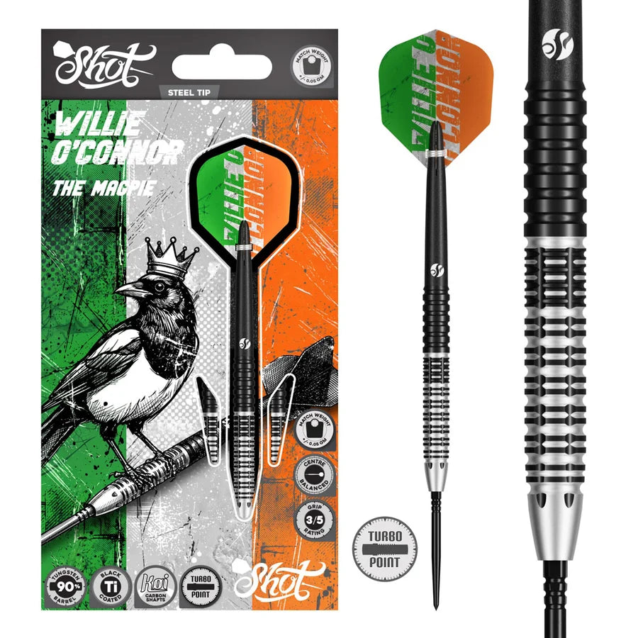 SHOT - PRO SERIES - WILLIE O'CONNOR - THE MAGPIE EDITION - TURBO POINT DARTS - 90% - 23g/24g