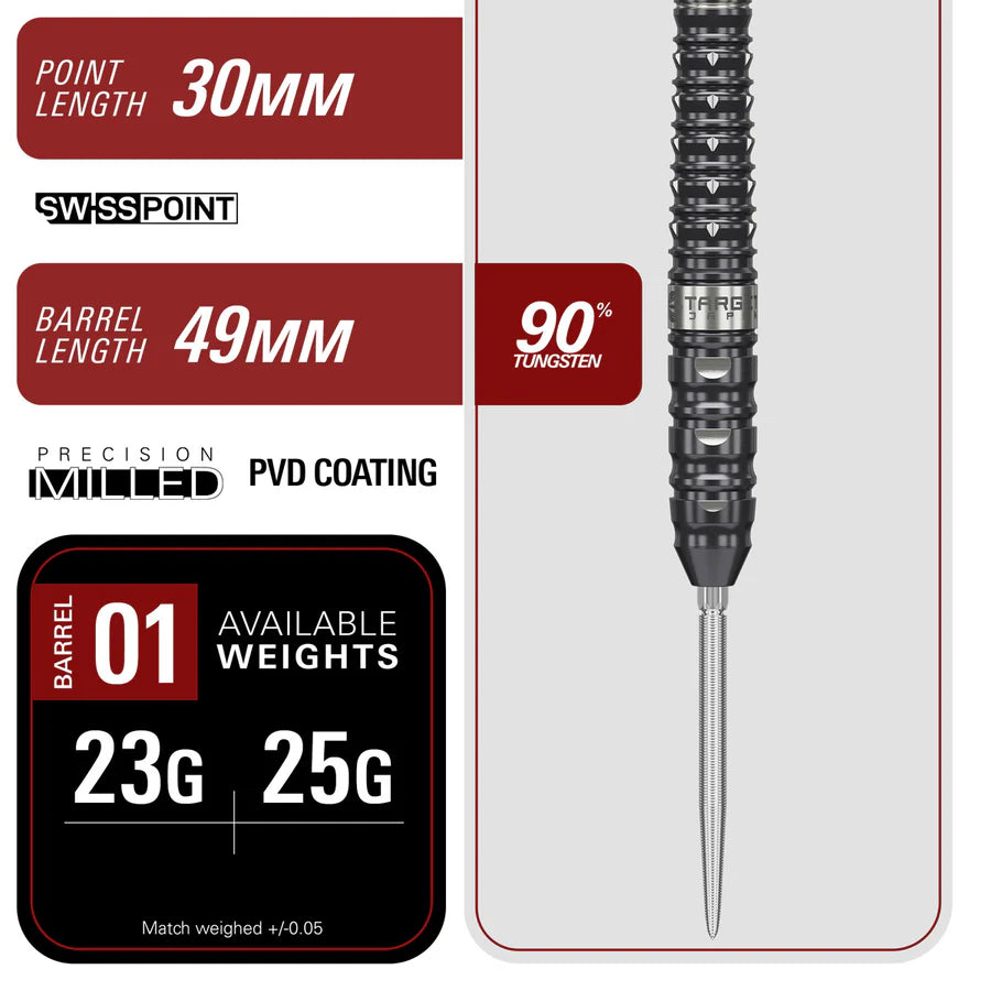 TARGET JAPAN - BLACK MARQUE - ECLIPSE -  G1 - SWISS POINT DARTS - 90% - 23g/25g