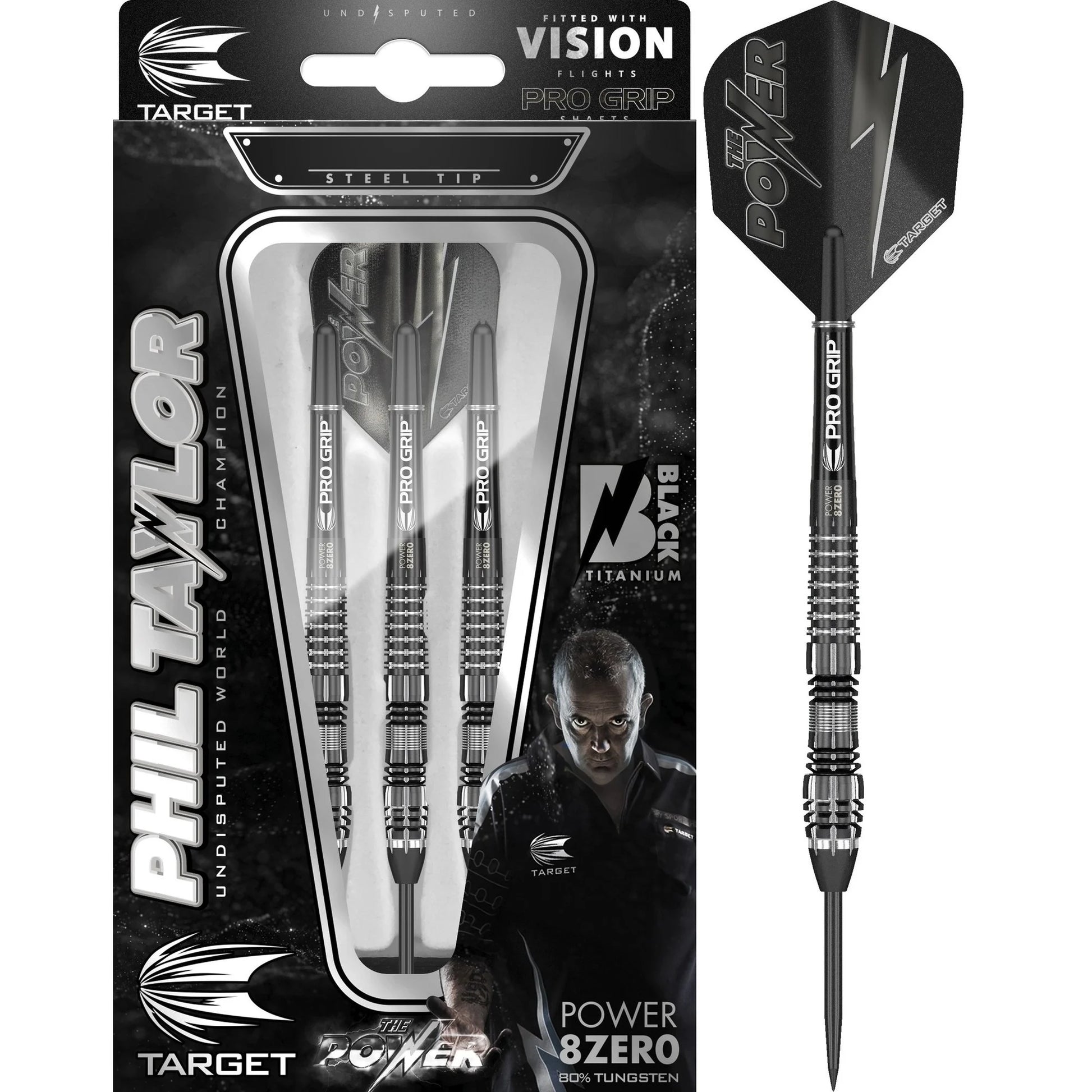 TARGET - PHIL TAYLOR - POWER 8ZERO - BLACK TITANIUM - 4 - STEEL TARGET - PHIL TAYLOR - POWER 8ZERO - BLACK TITANIUM - 4 - STEEL