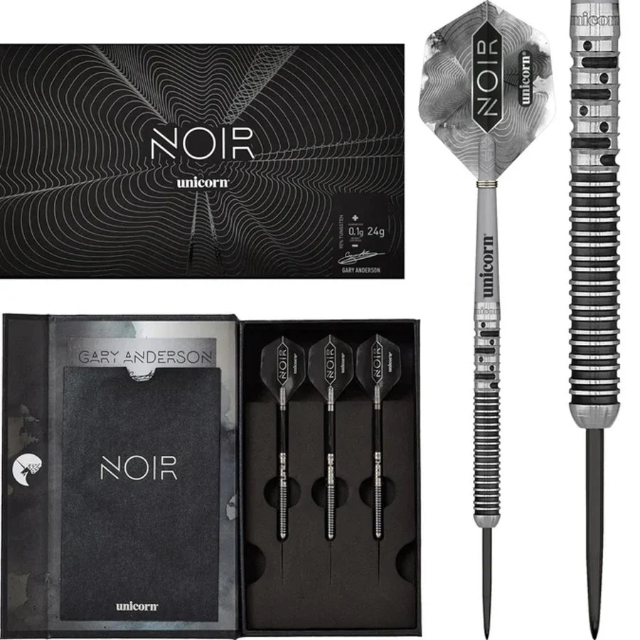 UNICORN - GARY ANDERSON - NOIR - PHASE 5 - STEEL TIP DARTS - 90% - 21g/22g/23g/24g/25g
