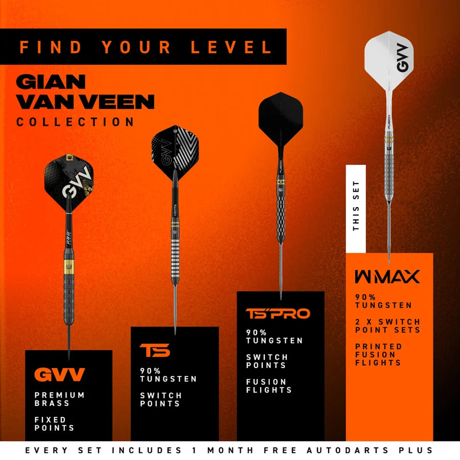 WINMAU - GIAN VAN VEEN - W MAX - GVV- SWITCH POINT DARTS - 22g/23g/24g