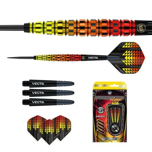WINMAU - FIRESTORM FLAME - TAPERED TORPEDO - STEEL TIP DARTS - 90% - 21g/23g